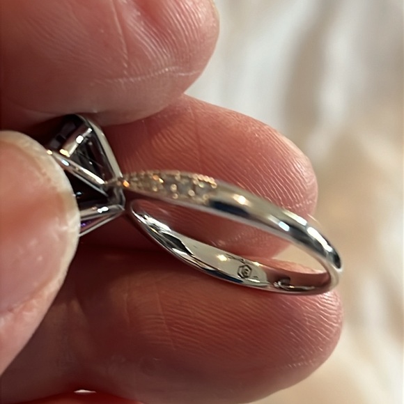 Lustro Stella Concave Cut Purple & White CZ Ring Platinum Over Sterling Silver - Picture 8 of 15